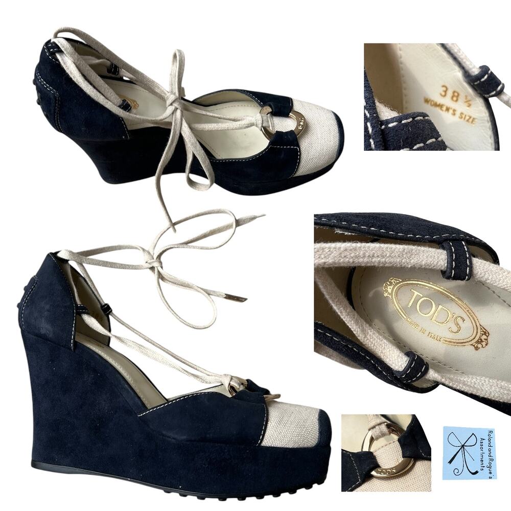 Tod's Made in Italy Nautical Wedge Heels Sz 38.5 As-Is